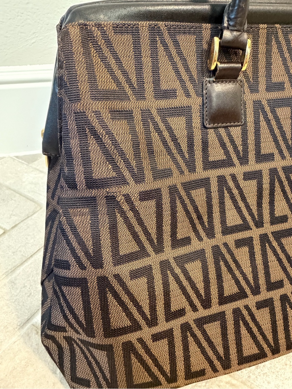 Diana Valentino Paris Brown Monogram Jacquard Large Handbag Tote - Picture 3 of 13